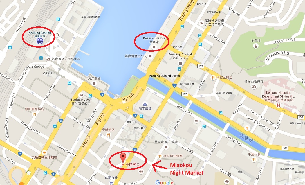 Location of Miaokou Night Market, Keelung, Taiwan