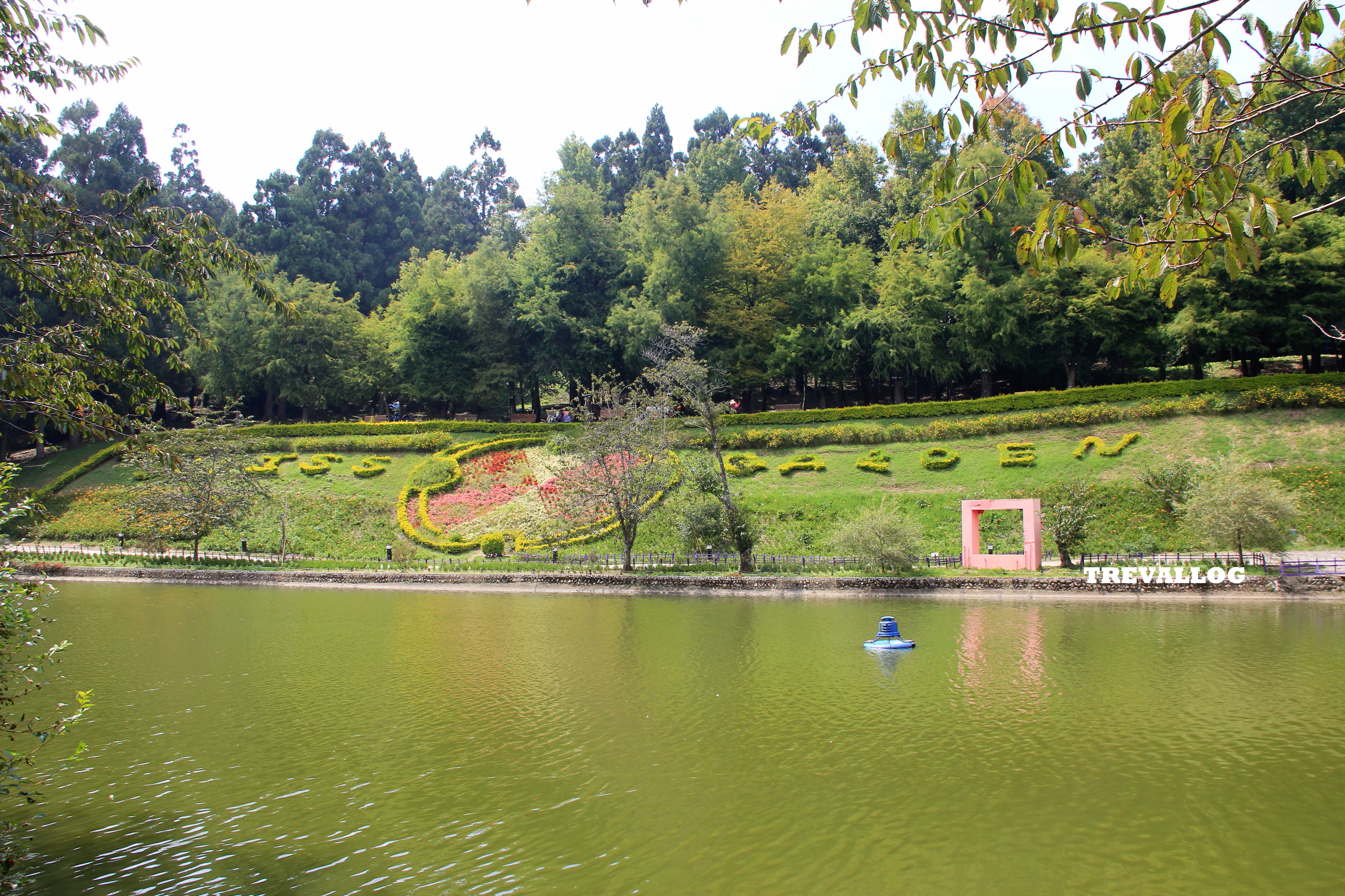 Manicured Lawn forming the words of Swiss Garden, at Little Swiss Garden, Cingjing, Taiwan