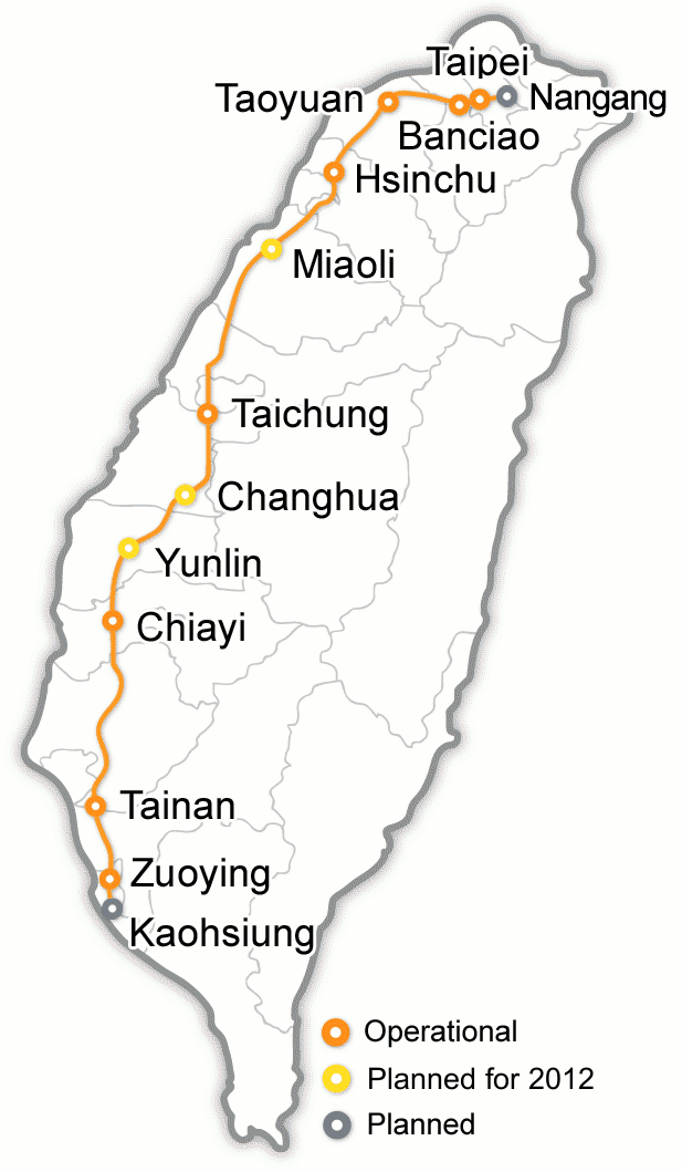 Map of Taiwan HSR (High Speed Rail)