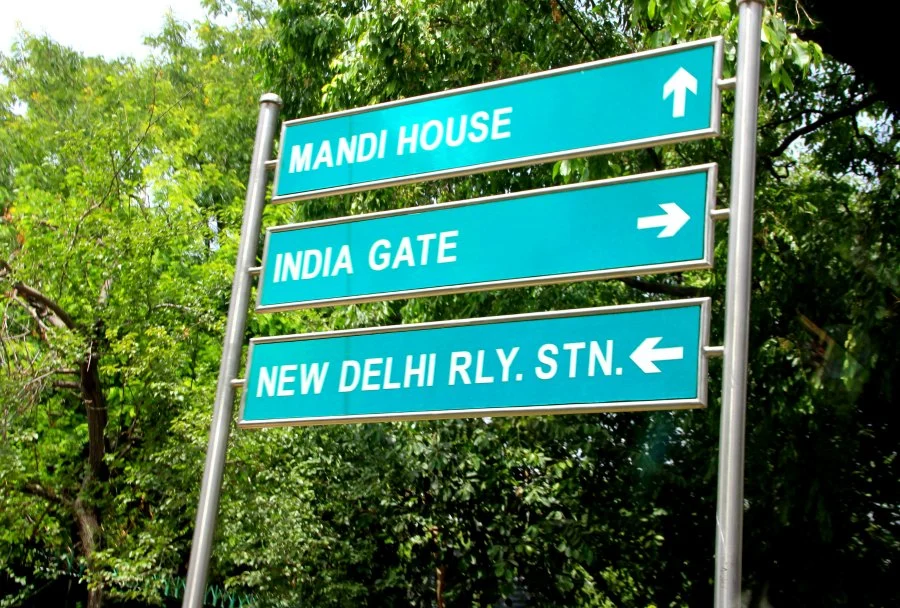 Road signs in New Delhi, India