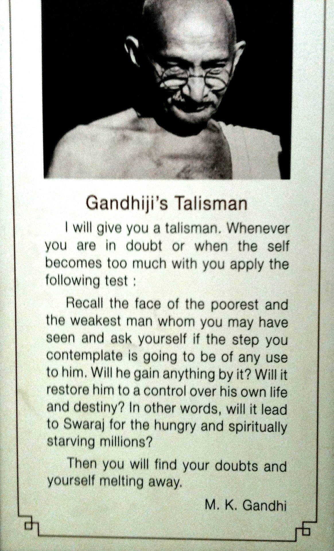 Gandhi's Talisman at Gandhi Memorial Museum, or National Gandhi Museum in New Delhi, India