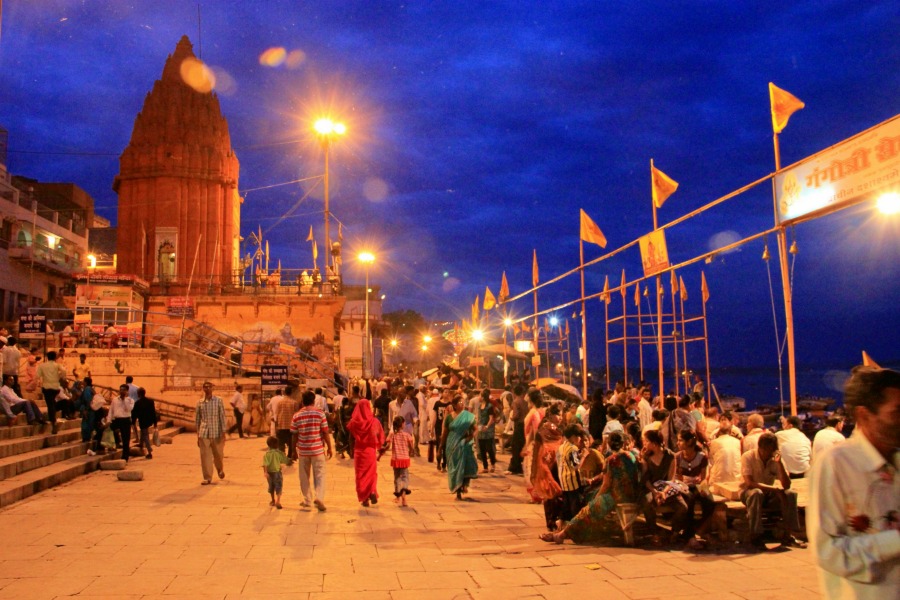 Night crowd at Varanasi Ghats, India