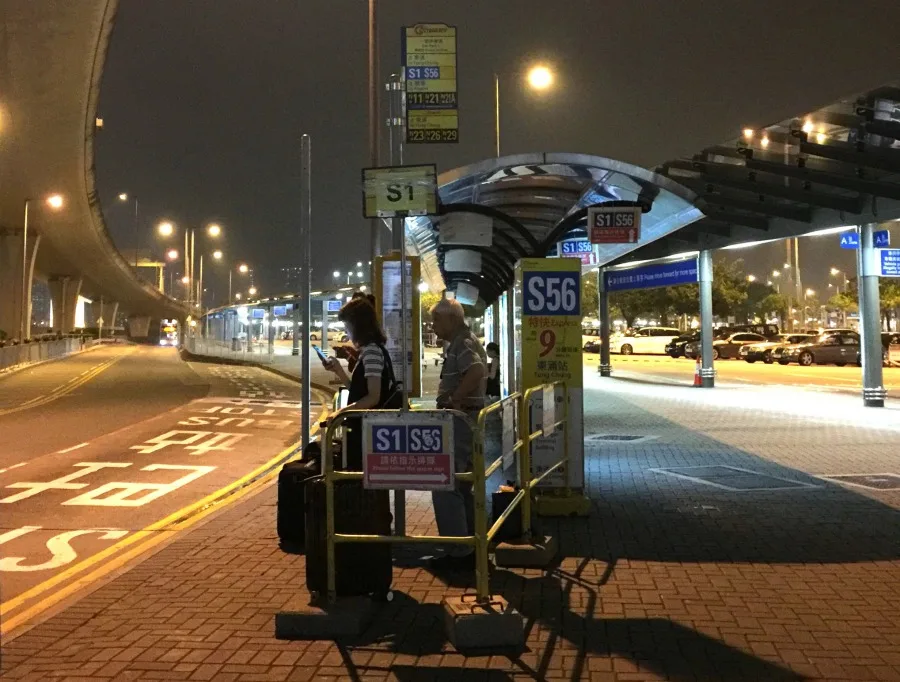 Bus stand for S1 bus at Hong Kong International Airport. Bus S1 goes to Tung Chung MTR station.