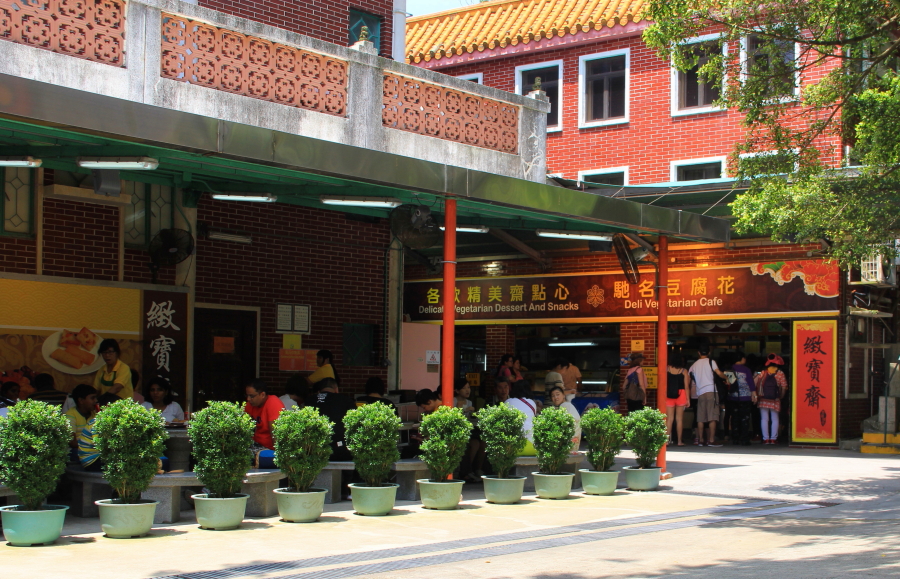 Ngong Ping village, Deli Vegetarian Cafe, Po Lin Monastery, Hong Kong