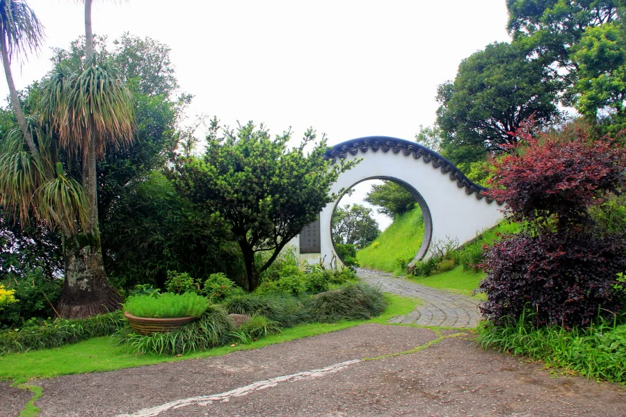 Moon gate entrance to Kadoorie Brothers Memorial Pavilion at Kadoorie Farm & Botanic Garden, Hong Kong