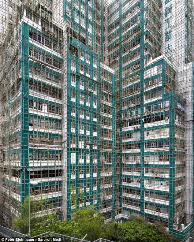 Bamboo scaffolding for high rise construction at Hong Kong