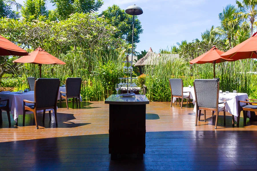 Outdoor seating at Gourmand Deli, St Regis Resort, Nusa Dua, Bali