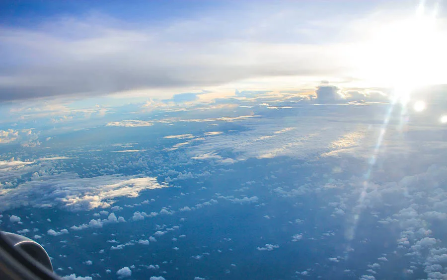 Sunrise plane view, flight to Bali