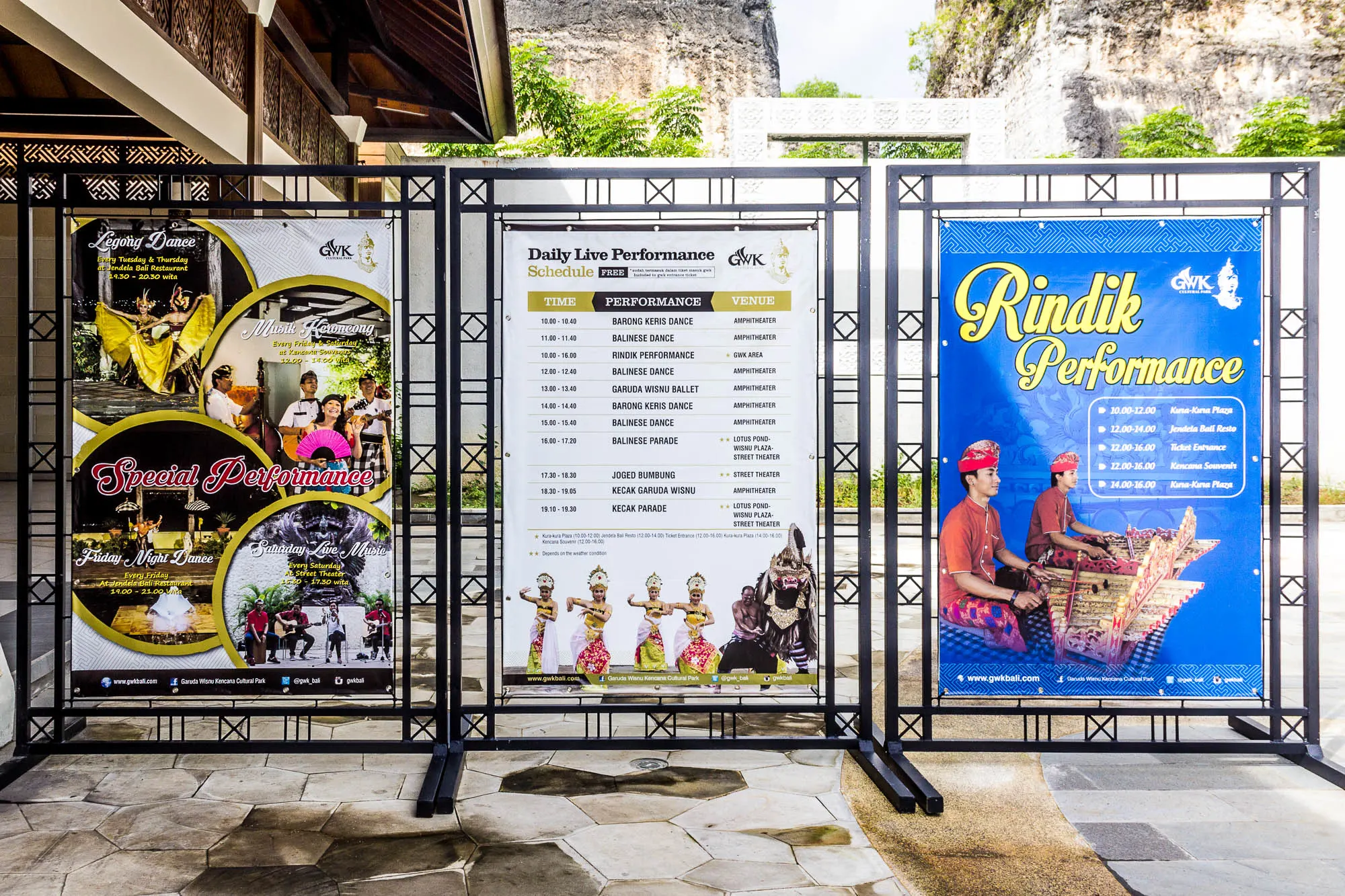 Schedule of performances at Garuda Wisnu Kencana GWK, Bali