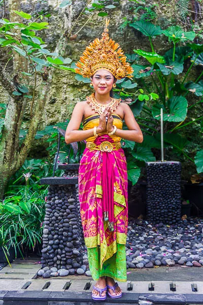 Beautiful woman in traditional costume at Garuda Wisnu Kencana GWK, Bali
