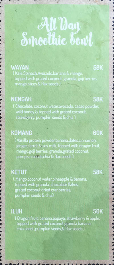 Nook Menu, Umalas, Seminyak, Bali