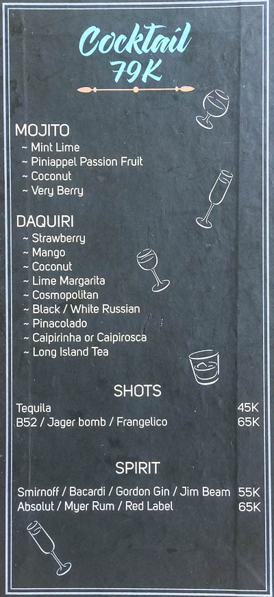 Nook Cocktail Menu, Umalas, Seminyak, Bali