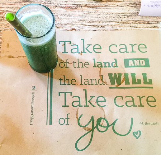 Drink and quotes at Earth Cafe & Market, Seminyak, Bali