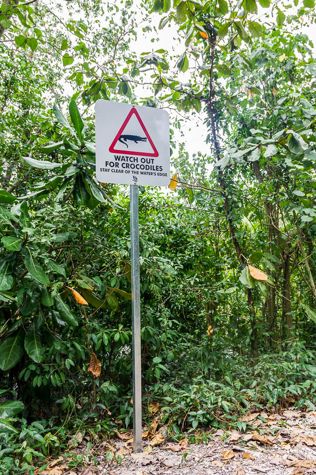 Crocodile sign at Migratory Bird Trail, Sungei Buloh Wetland Reserve, Kranji Countryside, Singapore