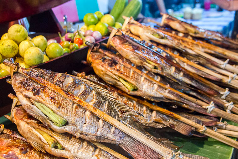 Luang Prabang Night Market food district - grilled fish