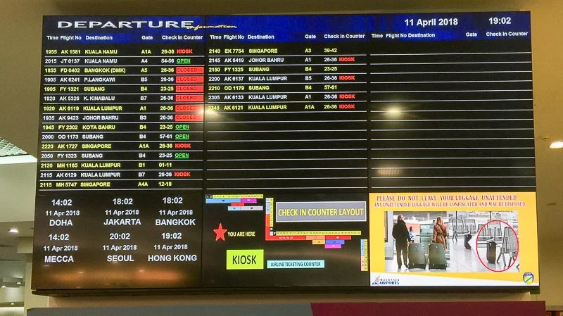 Penang International Airport: departure board