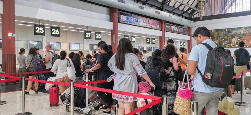 Flying out of Siem Reap Airport - departure check-in 