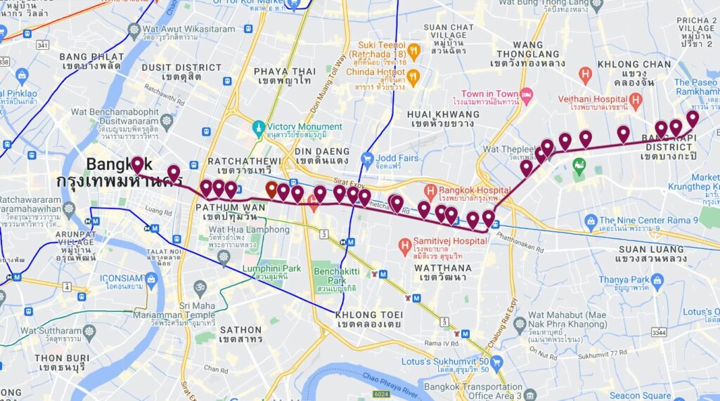 Khlong Saen Saep Route - Bangkok Water Taxi Route Map