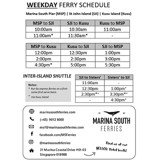 Marina South Ferries - Weekday Ferry Schedule Nov 2020