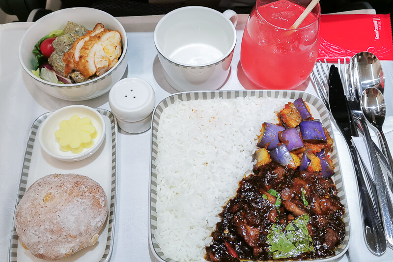 Economy class meal - Ayam Tempra and Brinjal Sambal at Singapore Airline Restaurant A380 Changi