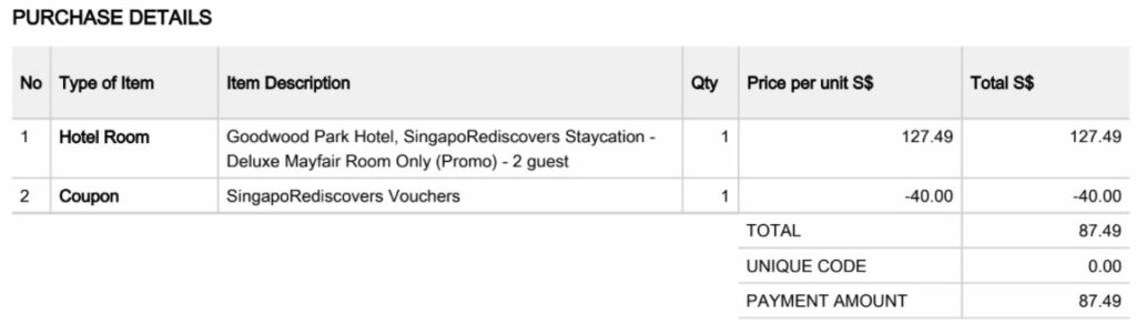 Goodwood booking receipt