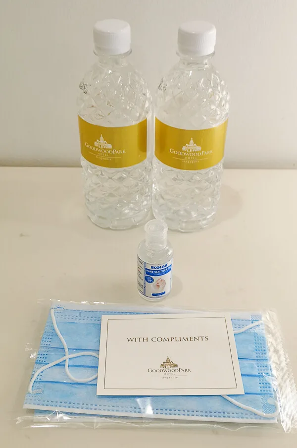 Goodwood Park Hotel Singapore Staycation Review - free mineral water, hand sanitizer and mask