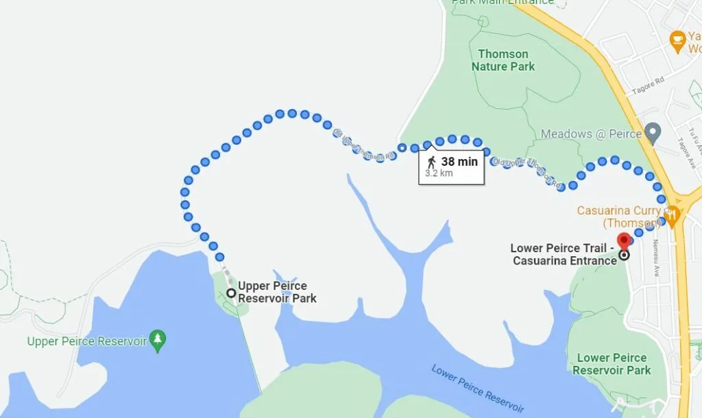 Direction from Lower Peirce Reservoir to Upper Peirce Reservoir
