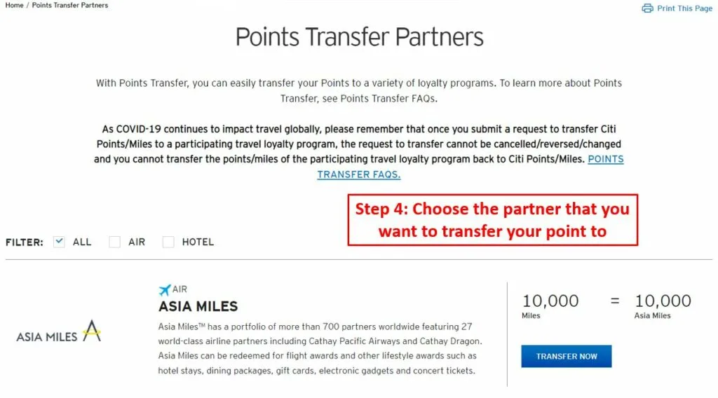 how to redeem citi miles from premiermiles