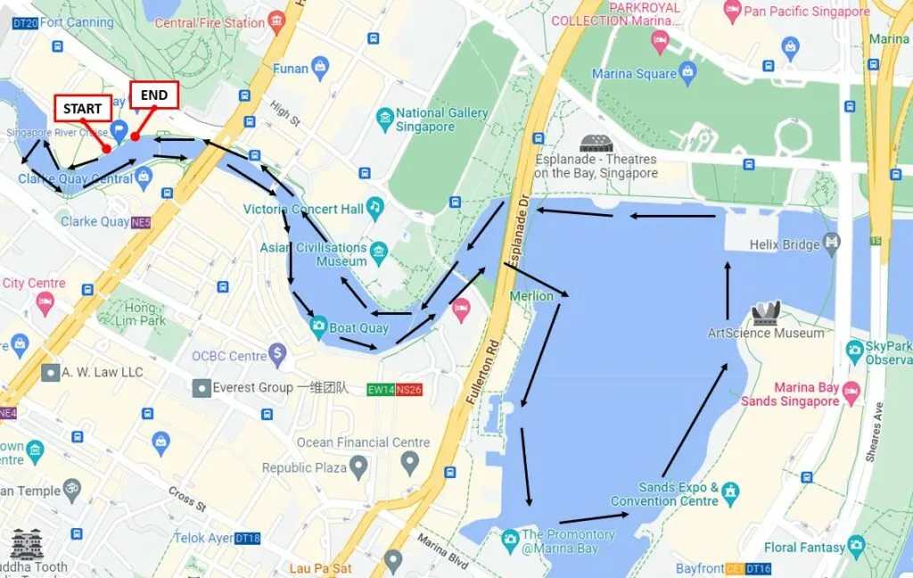 singapore river cruise route map