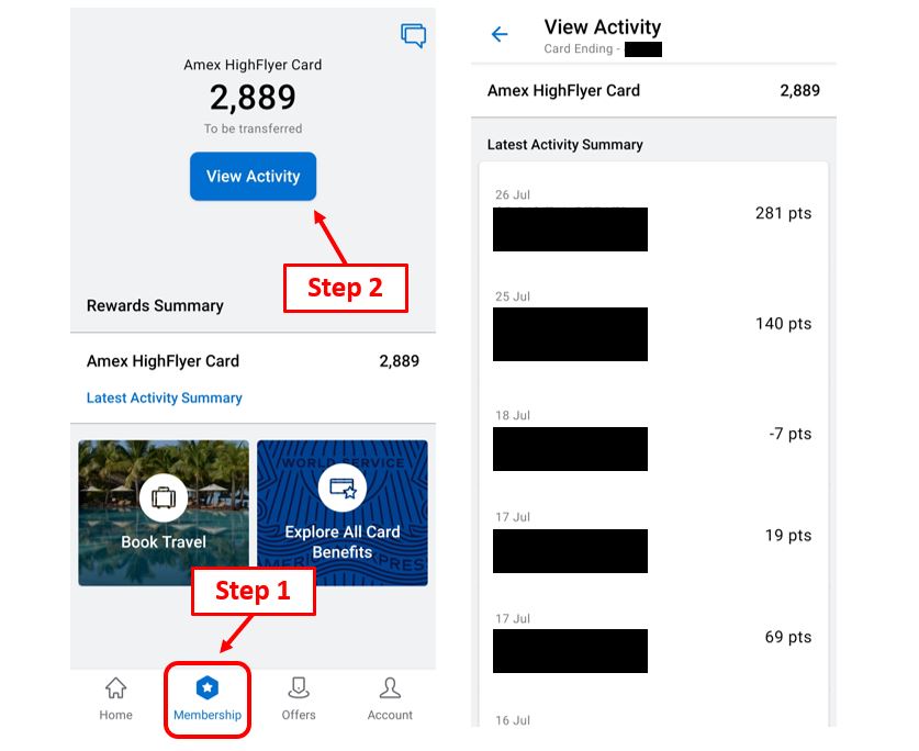 AMEX HighFlyer Card Review - Check Points Earned via Mobile App
