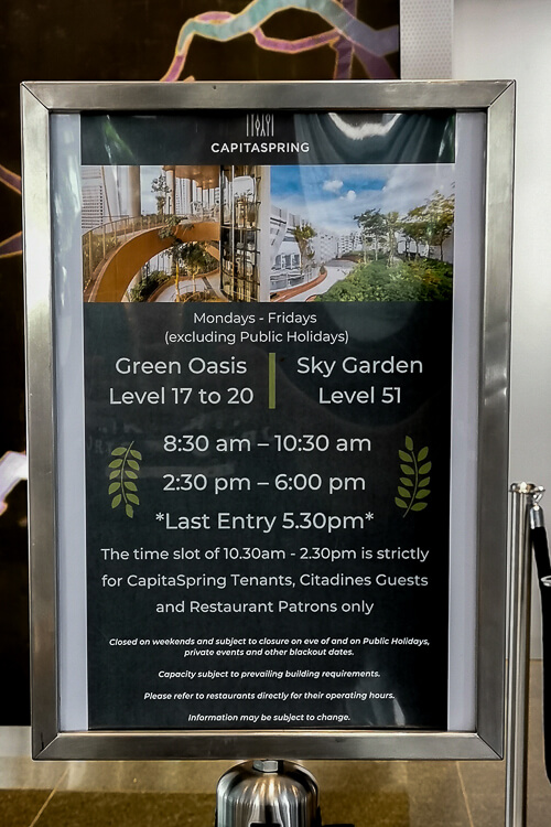 Capitaspring Sky Garden and Green Oasis - Opening Hours