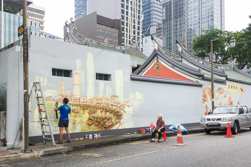Things to do in Chinatown Singapore - Thian Hock Keng Mural in progress