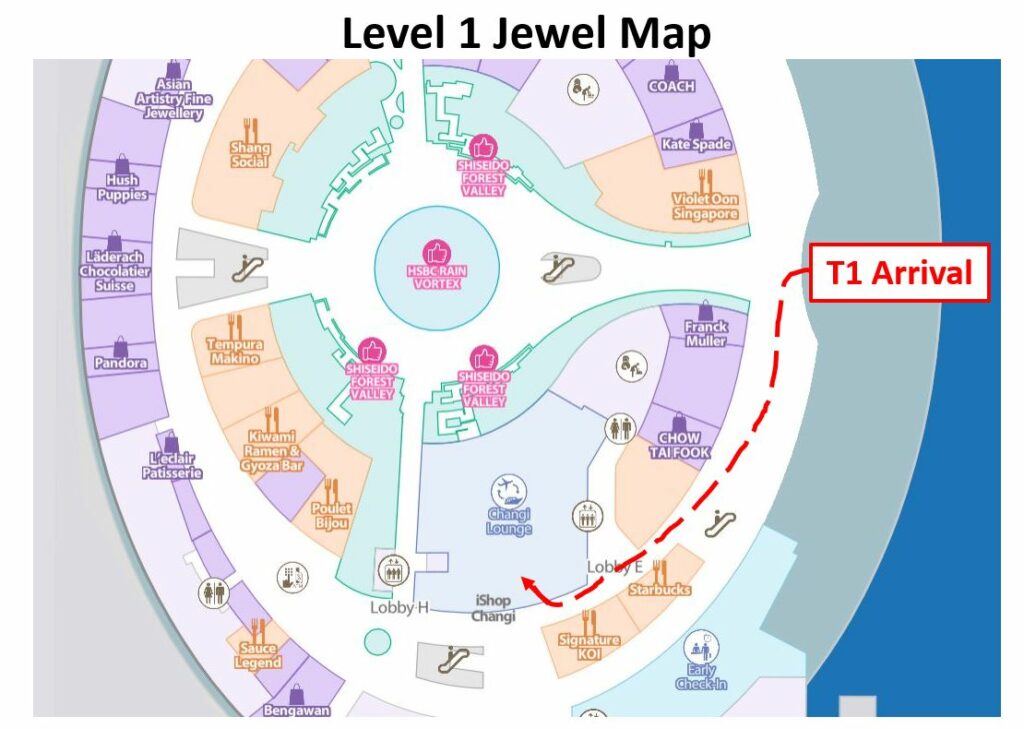 Jewel L1 Map - Direction to Changi Lounge