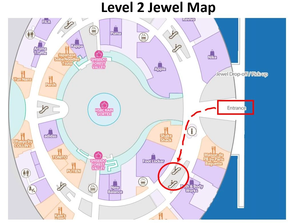 Jewel L2 Map - Direction to Changi Lounge