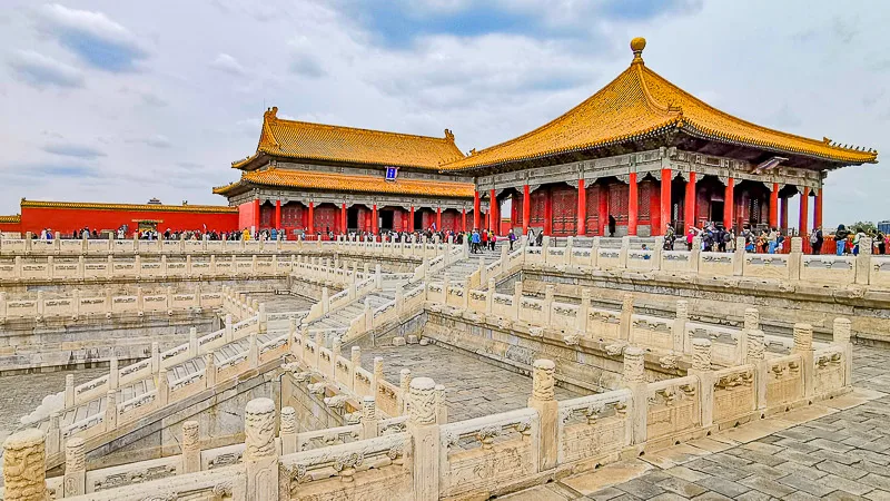 Forbidden City in Beijing China - Central Axis - Hall of Middle Harmony and Hall of Preserving Harmony