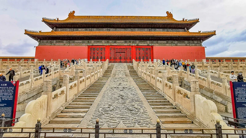 Forbidden City in Beijing China - Central Axis - Hall of Preserving Harmony - Large Stone Carving