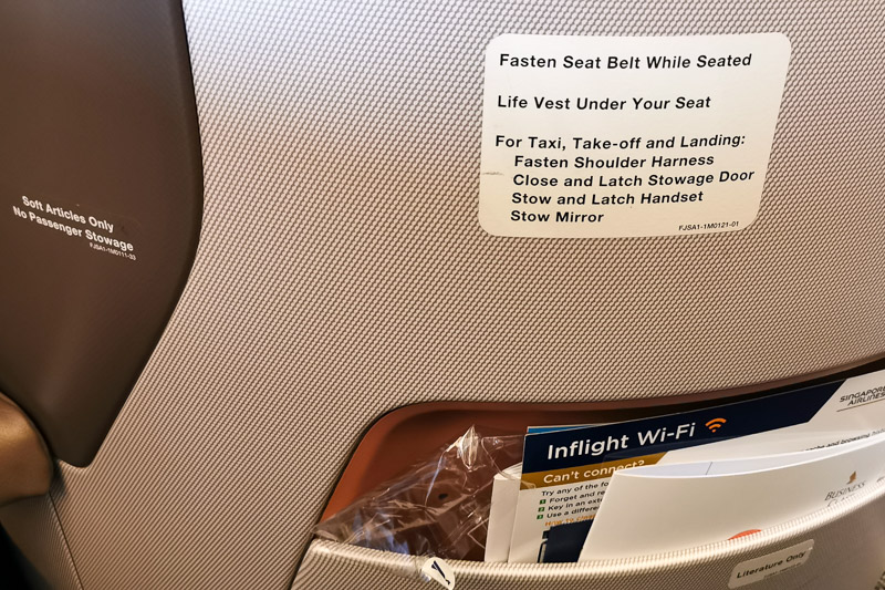 Panel behind front seat at Singapore Airlines A350 Business Class