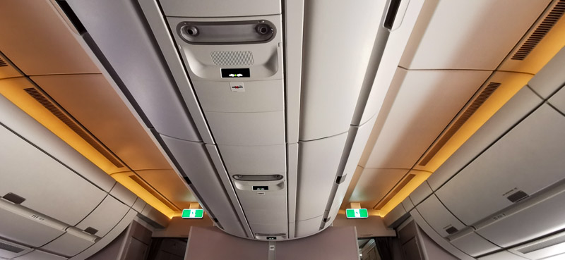 Overhead cabin luggage storage at Singapore Airlines A350 Business Class