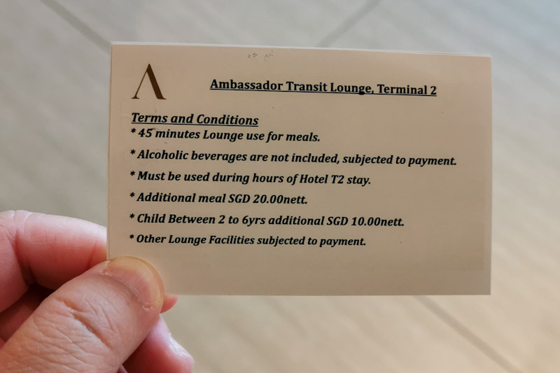 Ambassador Transit Hotel Terminal 2 Review - Meal Voucher