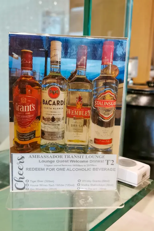 Ambassador Transit Lounge at Terminal 2 Review - Drink