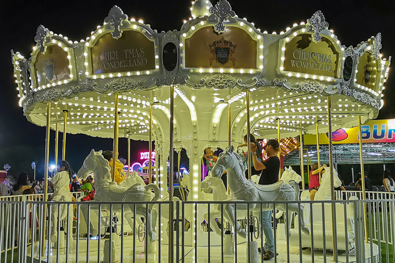 Singapore Christmas Wonderland 2023 - Frosty Fairground Carnival Ride White Carousel