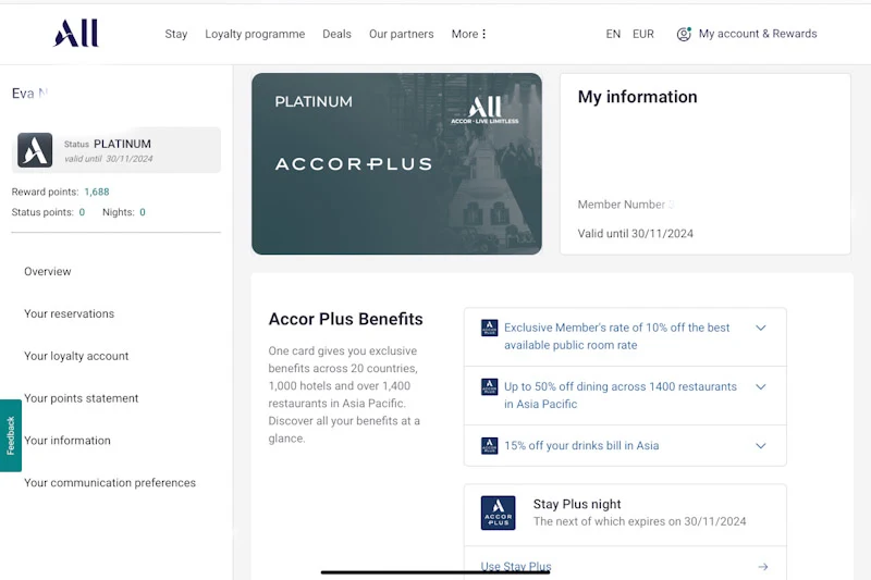 Accor Plus Membership Review - Platinum status